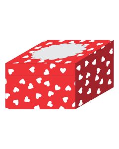 Caja para Quequitos Corazones Fondo Rojo con Ventana 11 x 11 x 7 cm C/10