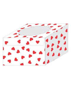 Caja para Quequitos Corazones Fondo Blanco con Ventana 11 x 11 x 7 cm C/10