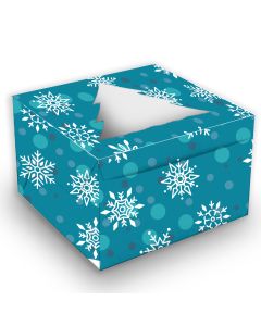 Caja para Quequitos Navidad Copos Celeste 11 x 11 x 7 cm C/10