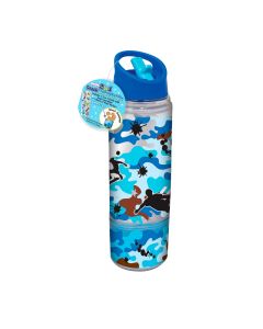 Botella Plastico Hot Focus 417Camo Agua Y Snack 2En1 Azul 600Ml Y 180M