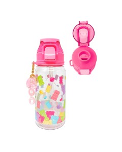 BOTELLA PLASTICO HOT FOCUS 432GB ROSA/OSITO DE GOMA C/LLAVERO 650 ML.