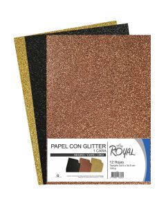 Papel 1C C/Glitter Royal Combin.Caf/Ngo/Oro C/12H. 24.5 X 34.5 Cm 120