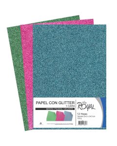 Papel 1C C/Glitter Royal Combin.Fiu/Men/Cel C/12H. 24.5 X 34.5 Cm 120