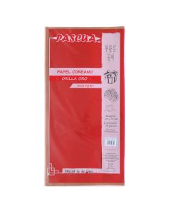 Papel Coreano Mistery Pk00Mha Rojo Orilla Oro 58 X 29 Cm. Paq.10P.